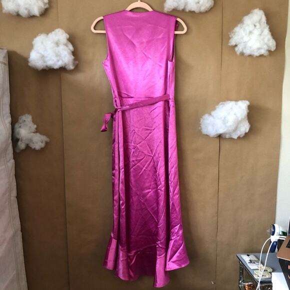 MAJE Ripple Ruffle Detail Satin Wrap Dress - Picture 6 of 9